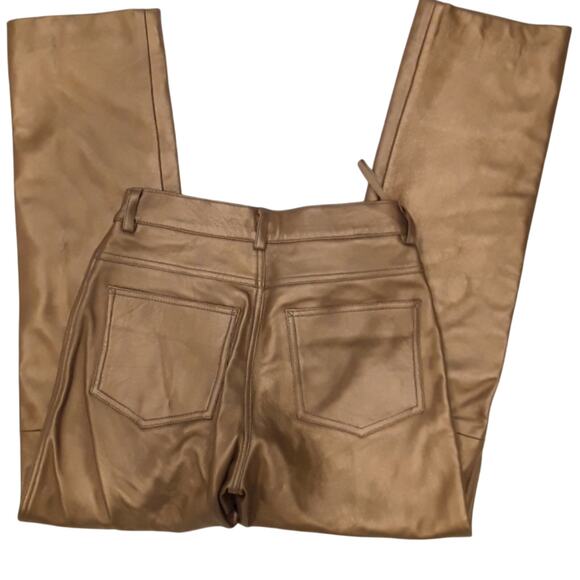 NWOT Sz 2 Vtg Genuine Leather Gold Straight Leg Jeans Pants New Old Stock - Picture 3 of 6